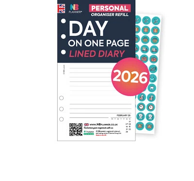 NBPLANNER 2026 Filofax Personal COMPATIBLE Day on one page lined diary refill insert