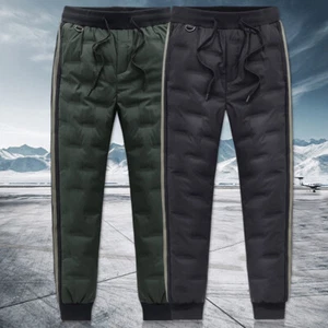 Mens 90% Duck Down Quilted Lined Pants Tapered Padded Trousers Striped Fashion - Picture 1 of 14