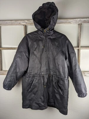 Abrigo de cuero para hombre para clima frío longitud media forrado de piel capucha cremallera completa mediano Foto 1 de 4