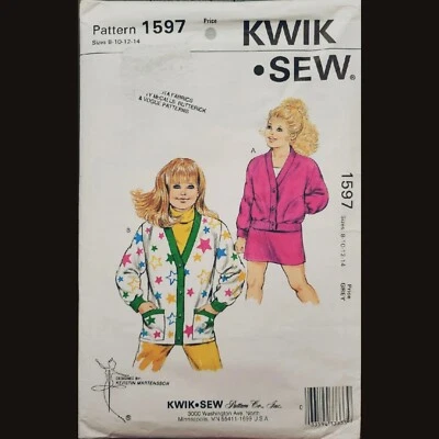 Vtg Kwik Sew Girls' Cardigan & Skirt Pattern #1597 Sizes 8-10-12-14 CUT to 14 - Image 1 of 4