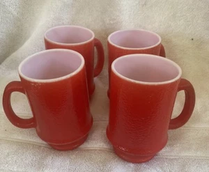 Vintage Anchor Hocking Fire King Pedestal Red Mug Cup Set Of 4 - Picture 1 of 16