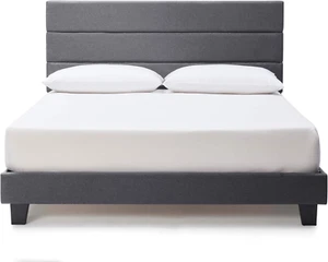 Queen Bed Frame with Headboard – Linen Platform Bed Frame Queen Size, Horizontal - Picture 1 of 8