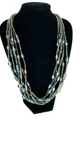 Multi-strand Blue Bead Necklace 20 " Easy closure Statement Nature - Picture 1 of 5