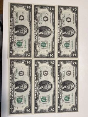 6 Error misaligned Kansas consec  《Seal Down Misaligned》1976 $2  Notes UNC！Rare！ - Image 1 of 4
