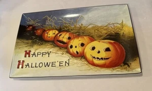 WILLIAMS SONOMA Vintage Halloween Platter 16.5" x10" Porcelian Tray Pumpkins - Picture 1 of 10
