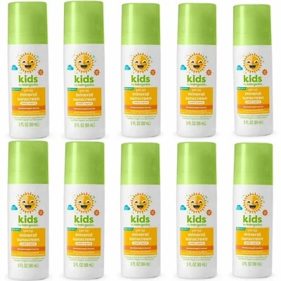 Babyganics SPF 50 детский минеральный солнцезащитный роллер мяч, полностью тропический, 3 унц, 10-PK - Изображение 1 из 4