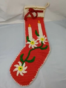 Gehäkelter Weihnachtsstrumpf 20 cm Kerze Blumen - Bild 1 von 8