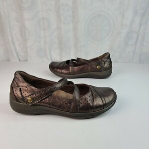 Earth Newton Bronze Leather Mary Jane Comfort Flats Size 8D (Wide)  GUC