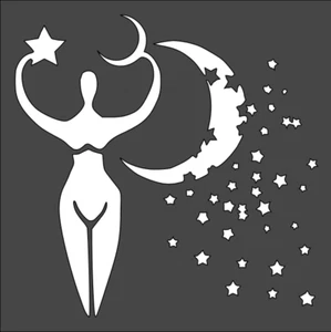 1- 5.5x5.5 inch Stencil, (PE-50) Goddess Moon Wiccan (6mil) - Picture 1 of 2