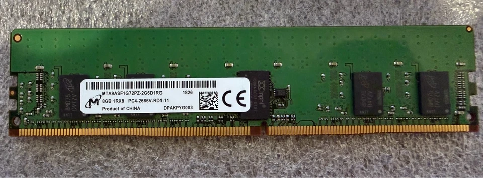 Micron MTA9ASF1G72PZ-2G6D1 8GB 1Rx8 PC4-2666V-R DDR4-2666 Registered ECC Memory - Image 1 of 1