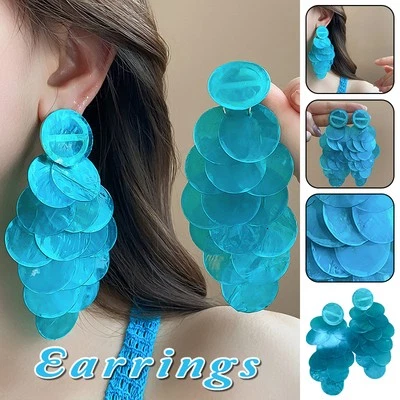 Round Shell Tassel Dangle Earrings Outdoor Fashion Beach Drop Earring - Image 1 of 4