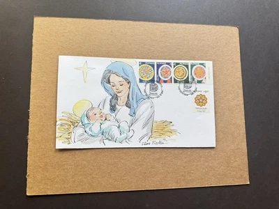 Filipinas 1990 FDC (27) + Navidad #2038-39 + Cachet pintado a mano (A) + Bebé Cristo Foto 1 de 2