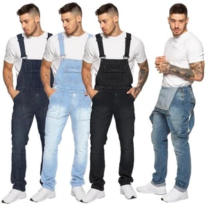 Enzo Mens Dungarees Jeans Denim Latzhose Overall Freizeit Arbeit Schwerlast Hose - Picture 1 of 28
