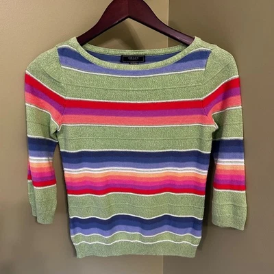 Suéter para mujer Chaps Ralph Lauren multicolor a rayas manga 3/4 ligero XS retro  Foto 1 de 4