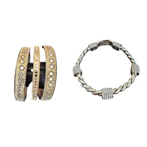 Women's 2 Piece Gold-Toned Clear Rhinestone Brighton Fashion Jewelry Bracelets   - Picture 1 of 4