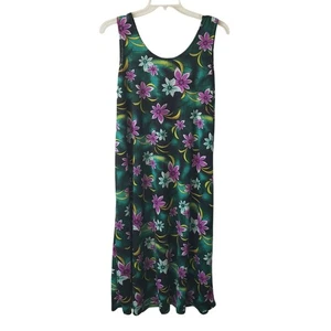 Favorit Damen XL grün lila Blumen Hawaii Jersey Stretch Maxikleid 90er - Bild 1 von 7