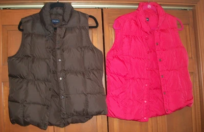 LANDS' END SZ M LOT 2 DOWN INSULATED PUFFY SNAP QUILTED VESTS JACKETS~COCOA RED~ - Image 1 of 4