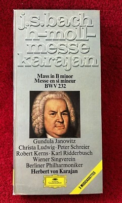 J S Bach Matthaus H Moll Messe 3 Audio Cassette Tapes booklet Karajan Box set - Image 1 of 4