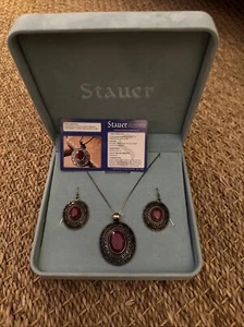 Samuel B Behnam BJC 925 Sterling Circle Framed Ruby Pendant Necklace & Earrings - Picture 1 of 3