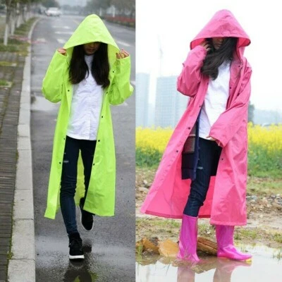 Womens Durable Poncho Hooded Long Jacket Raincoat Outdoor Travel Rainwear SPW - Image 1 of 4