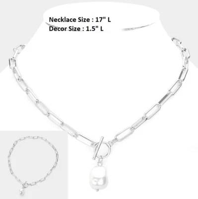 Elegante Collar Anillo Eslabón Plata Blanco Bola Cadena Dije Hilo Perla Multi Cuentas Foto 1 de 2