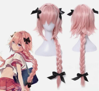 FGO Fate Apocrypha Astolfo Larga Trenzada Cola de Caballo Moño Fiesta Pelucas Juegos con disfraces Foto 1 de 4