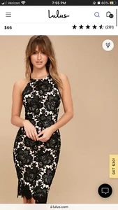 LULUS Temps De L'Amour Black Nude Lace Bodycon Midi Dress Small New With Tags - Picture 1 of 2