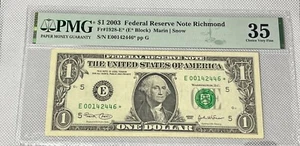 Bill One Dollar 2003 Series (E) Grade 35--with Star Graded! PMG 35 - Picture 1 of 2