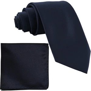 NEW 100% Silk Men's Neck tie & hankie set skinny 2.5" Navy blue formal wedding - Picture 1 of 3