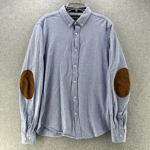 Zara Man Mens Button Down Medium M Slim Elbow Patch Blue Cotton Long Sleeve - Picture 1 of 13