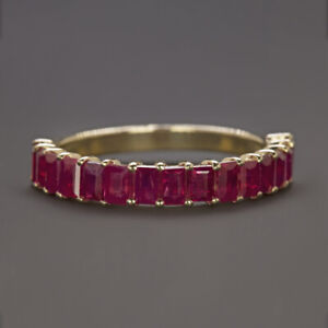 2 CARAT NATURAL RUBY STACKING RING 14k YELLOW GOLD WEDDING BAND BAGUETTE CLASSIC