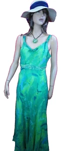 DIANE FREIS Original Vintage 100% silk green blue beaded maxi dress Size 12 - Picture 1 of 12