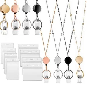 Retractable Badge Reels ID Card Key Ring Carabiner Neck Strap Carry Lanyard f - Imagen 1 de 24