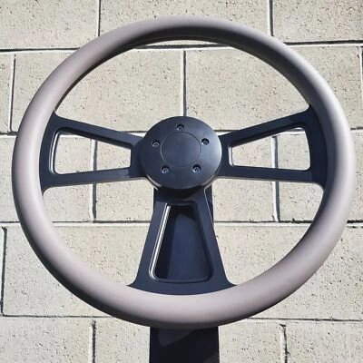 (T04) 18" Black Steering Wheel Big Rig Grey Vinyl KEN W900 & PETE 320-389 - Image 1 of 4