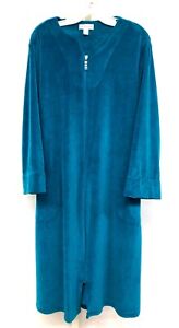 Miss Elaine Sz S Ultra Plush Fleece Teal Green Robe Full Zip Front Womens Robe