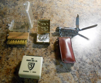 Junk Drawer Lot STANLEY TAPE SUEDE BRUSH NAIL/KNIFE SILVER MEDALLION & BOX - Image 1 of 4