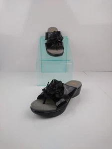 Dansko Black Patent Leather Flower Wedge Slip On Sandals Women's 37 / US 6.5 - 7 - Picture 1 of 8
