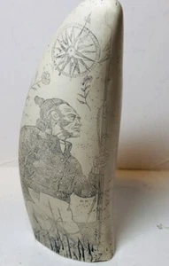 SCRIMSHAW Whale Tooth Faux Plastic 1824 The CARLA JANE NANTUCKET - Signed HH - Picture 1 of 11