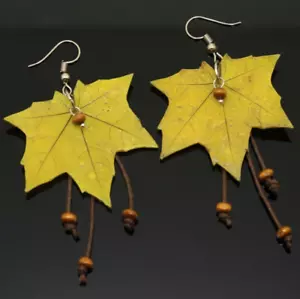 Pendientes de hojas amarillas hechos a mano otoño otoño otoño joyería boho joyería para mujer - Imagen 1 de 6