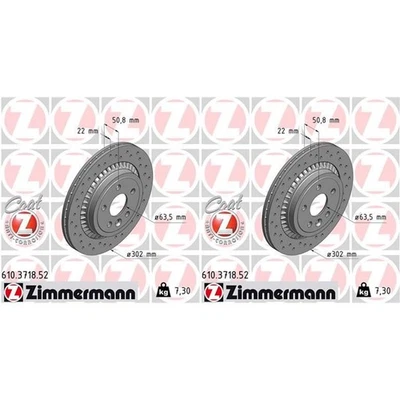2x ZIMMERMANN Disques de Frein 302mm Perforé Arrière Convient pour Volvo XC60 - Photo 1/2