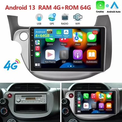 Für Honda Jazz Fit 2008-2013 Android 13 CarPlay Autoradio BT GPS Navi RDS 4+64GB - Bild 1 von 4