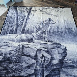 Biederlack Big Blanket Wolves Wolf Full/Queen Throw Made USA Wildlife 88”x 83” - Bild 1 von 7