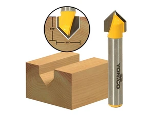 90 Degree X 3/8" Diameter V Groove Router Bit - 1/4" Shank - Yonico 14990q - Picture 1 of 1