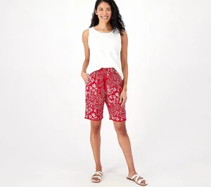 Susan Graver PURE bedruckte zierliche Leinenmischung ausgefranster Saum Bermuda Shorts rot 3X neu - Bild 1 von 2