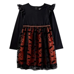 cat & Jack Girls Adaptive Long Sleeve Halloween Tulle Dress Black / Orange L - Picture 1 of 9