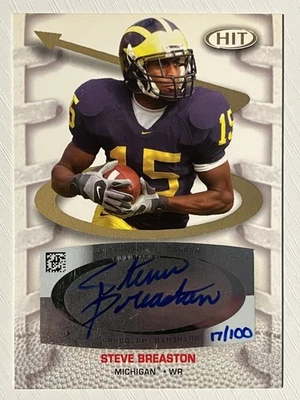 Steve Breaston 2007 SAGE Hit Playmakers Gold Auto 17/100 Michigan Wolverines - Image 1 of 2