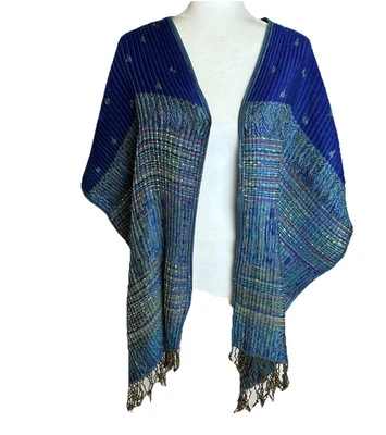 Colección Dieciocho Plisado PAISLEY Bufanda Envoltura Azul Cobalto Tonos Flecos NUEVO CON ETIQUETAS TALLA L Foto 1 de 4