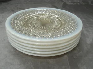 Anchor Hocking MOONSTONE CLEAR OPALESCENT Set of 6~8-3/8" Luncheon Plates 1940's - Picture 1 of 5