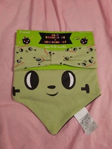Set fascia bavaglino bandana Halloween bambino 1° Gertex 0-12 mesi Frankenstein  - Foto 1 di 3