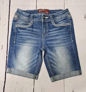 ARIZONA GIRLS 10 DISTRESSED CUFFED ADJUSTABLE STRETCH BERMUDA GEM JEAN SHORTS - Picture 1 of 18